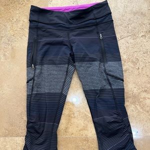 Lululemon multicolored stripe capri legging with zip pocket
